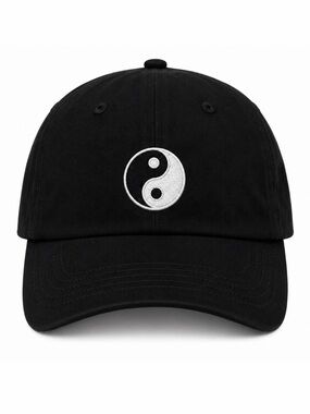 ☯️ Yin Yang Embroidered Black Baseball Cap Adjustable Velcro Strap Unisex Hat